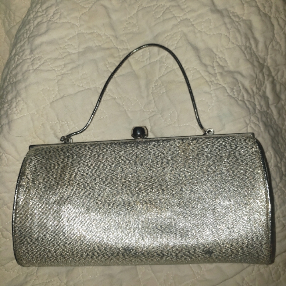 Vintage Silver Lame` Metallic Evening Bag